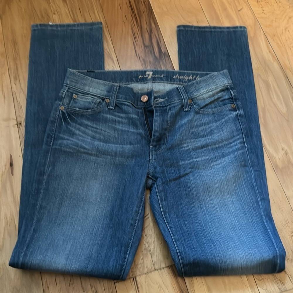 7 for all Mankind straight leg light wash low rise five pocket jeans sz 27